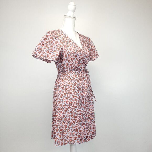Madewell Fiore Floral Short Sleeve Cotton Wrap Dress Fiore Print Pale Dawn NWOT - Picture 5 of 10